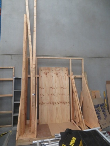 Assorted Timber including;
Pine Timber Stock Frame, 2400 x 1300 x 2400mm H
F3 Pine 90 x 35 & 90 x 45
various lengths from 1500 to 6000
assorted sheets of Ply