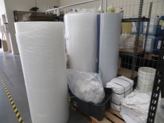 1 x Small Metal Framed Bench, 3 Tier
1 x 4 Tier Plastic Roll Dispenser
2 x Rolls of Bubble Wrap
2 x Bays of Rags & some Plastic Film - 4