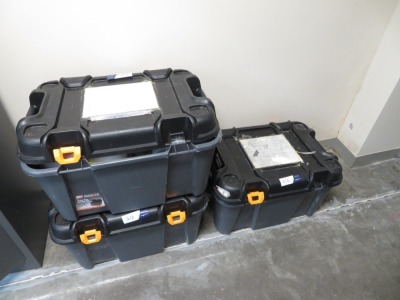 3 x Bunker Storage Tubs & Contents including Filters, Gloves, Respirators, Coveralls etc
