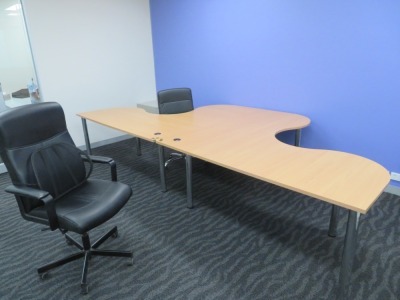 2 x Timber Office Desks with Chrome Post Legs
2 x Black Vinyl Office Chairs
2 x 3 Drawer Mobile Pedestals