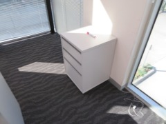 Office Furniture comprising;
1 x Grey Laminate Corner Office Desk, 1800 x 1800 x 720mm H
3 x 3 Drawer Mobile Pedestals
2 x assorted Office Chairs - 2