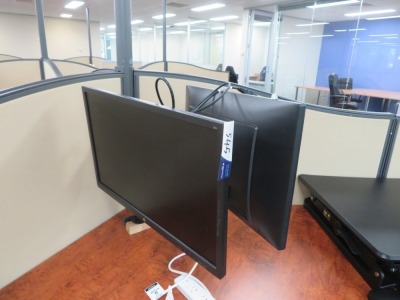 2 x Hewlett Packard 24" Computer Monitors on Single Post Stand