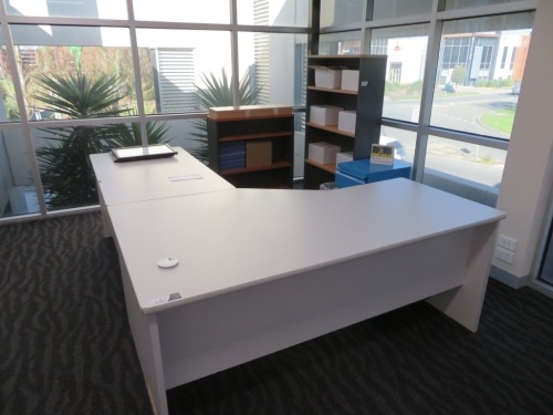 Office Furniture comprising;
1 x Grey Laminate Office Desk
1 x Grey Laminate Oval Meeting Table, 2400 x 1200 x 730mm H
1 x Grey Laminate Round Meeting Table, 900m Dia etc