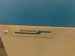 Make an offer - 2007 MULLER MARTINI Prima 6 Station SADDLE STITCHER with stream feeders and Pratico Stacker, blue, no cover feeder. Demag Overhead log crane. - 13