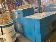 Make an offer - 2007 MULLER MARTINI Prima 6 Station SADDLE STITCHER with stream feeders and Pratico Stacker, blue, no cover feeder. Demag Overhead log crane. - 15
