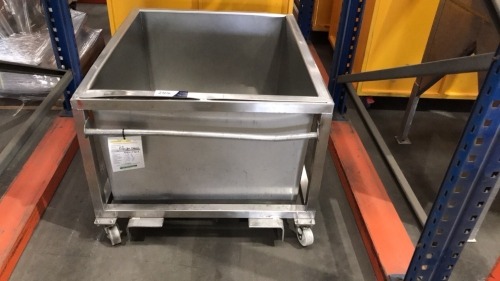 Stainless steel box trolley fabricated with forklift pockets
980x830x630H