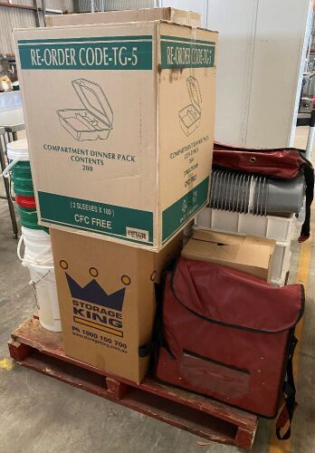 Assorted crockery, utensils, plastic crates and sundry items