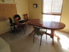 Group lot comprising; 1 x Staff lockers, metal; Keyed 1 x Filing cabinet; 2 drawer 1 x Dimplex Air conditioner, Table & Chairs - 3