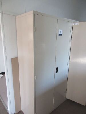 2 Door Metal Stationary Cabinet and contents, 900 x 470 x 1840mm H, Including First Aid equipment
