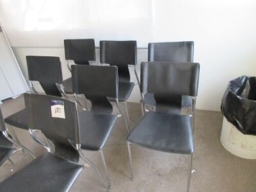 Quantity of 8 Dining Chairs, Metal base, Faux leather upholstered, Black