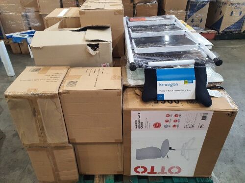 BULK PALLET of ×22 boxes Mail Tuff Paper Bubble Mailer / ×2 3 Step Ladder / Otto chair & Lumbar back Rest / Cardboard storage Boxes