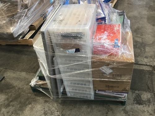 BULK PALLET, KIDS LEARNING POSTER PACKS, CHAIRS, A4 and A3 PAPER, BINS, WHITEBOARDS ECT, PLEASE REFER TO IMAGES OF ITEMS