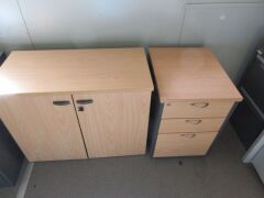 Office Desk with side return 1500 x 1800mm H; 2 Door cabinet, 900 x 450 x 720mm H; 1 x 3 Drawer pedestal - 2