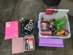 BUNDLE OF PINK PAPER, WHITEBOARD MARKERS, DUST PANS, PENS AND MORE - 2