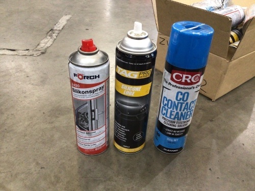 TAG PRO SERIES SILICONE LUBE x6 AND CRC CO CONTACT CLEANER x3 AND FORCH S420 SILIKON SPRAY x3