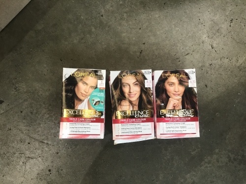 LOREAL EXCELLENCE CREME - 3 DARKEST BROWN (x1), 4.3 DARK GOLDEN BROWN (x4), 4.15 DARK FROSTED BROWN (x4)