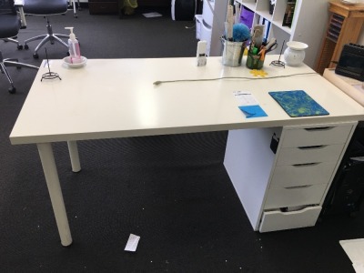 White Timber Desk with 5 Drawer, 1500 x 750mm