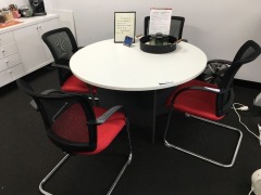 Meeting Table with 4 Chairs, Cantilever Chairs, Red & Black with Chrome Base, Table 1200mm Dia