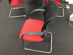 Meeting Table with 4 Chairs, Cantilever Chairs, Red & Black with Chrome Base, Table 1200mm Dia - 2