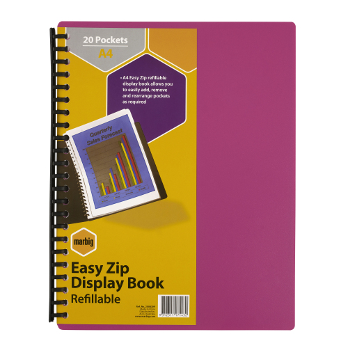 Pallet of Stationery - 24 cartons of MARBIG EASYZIP REFILLABLE DISPLAY BOOK 20 POCKET PINK - Units per Carton: 48