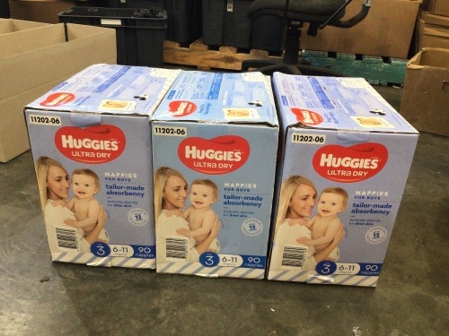 HUGGIES ULTRA DRY SIZE 3 90 PACK (x3)
