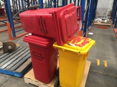 Quantity of 3 x Wheel Bins, 2 x Red, 1 x Yellow, various sizes