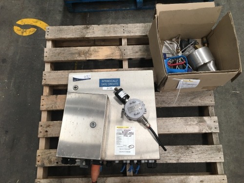 Pallet containing 2 x Stainless Steel Electrical Boxes & Carton of Pressure Hose Parts
