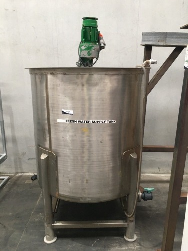 1300 Ltr Stainless Steel Water Tank & Top Mount Agitator, tank size: 1200mm Dia x 1200mm H incl Stand
