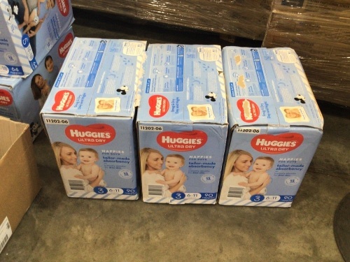 HUGGIES ULTRA DRY NAPPIES SIZE 3 90 PACK X3 BOXES