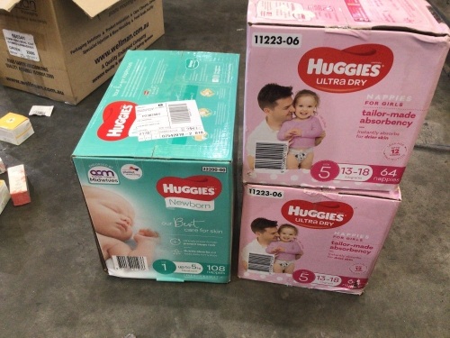 HUGGIES NEWBORN AND UTRA DRY GIRL NAPPIES