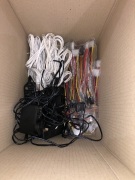 Various cables, computer rack, tape cassette. Refer to images for content. - 2