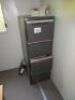 Office Furniture comprising; 1 x L shape desk; 1 x Filing cabinet; 1 x Small desk - 3