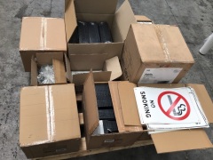 Bulk pallet, 3 pc metal st set, mobile cab, no smoking and keep out signs, mint tea box, 4. X boxes of Jiffy bags, etc, please refer to images - 2
