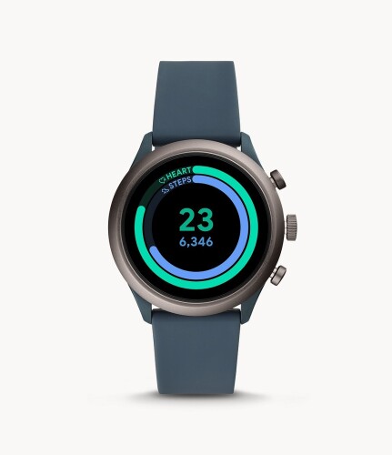 Fossil - Sport Smartwatch 43mm Aluminum - Smokey Blue with Smokey Blue Silicone Band FTW4021