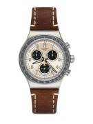 Swatch Mens Chronograph Quartz Watch with Leather Strap YVS455