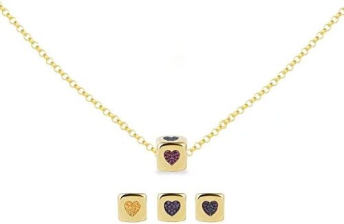 APM Monaco Toi et Moi Collection Multicolor Heart Cube Necklace AC4800MY