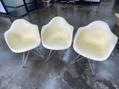 Set of 3 Eames Fiberglass Armchairs, Parchment Colour and Chrome Eiffel Tower Base/ DAR – Dining Height Armchair Rod Base - 2