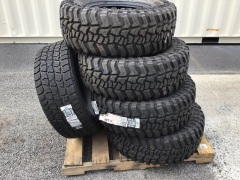 4 x Mickey Thomson Baja boss tyres Lt285/70r17 and 2 x MTE 258/45R22. Please refer to images of items. - 2