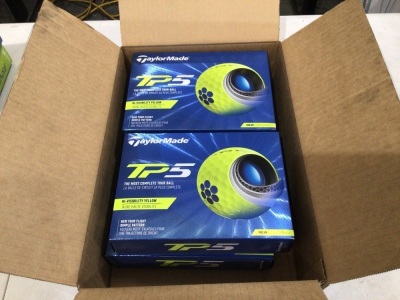 Box of 4 x 12 pack Taylormade TP5 Hi Vis Yellow golf balls RRP $84 each