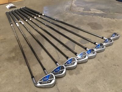 Quantity of 8 Callaway Big Bertha Irons, P, S, A, 9, 8, 7, 6, 5, RH, RCH 65 Shafts, Golf Pride Grips