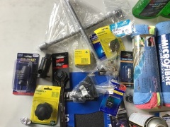 Box of miscellaneous automobile products (cleaning products, tools, bulbs, nuts, spark plugs and more). Please refer to images of items. - 3