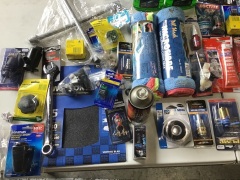 Box of miscellaneous automobile products (cleaning products, tools, bulbs, nuts, spark plugs and more). Please refer to images of items. - 4