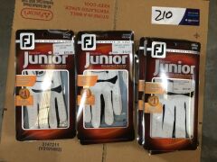 Quantity of 7 x Zero Friction Gold Gloves (2 x Junior Large, 2 x Junior Medium, 2 x Junior Small) all Left. White