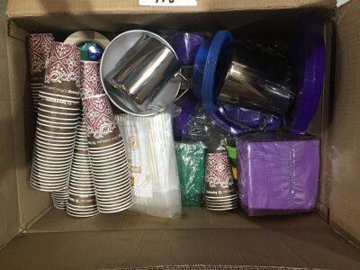 Carton of Coffee Cups, Stainless Steel Milk Jugs, Party Crockery