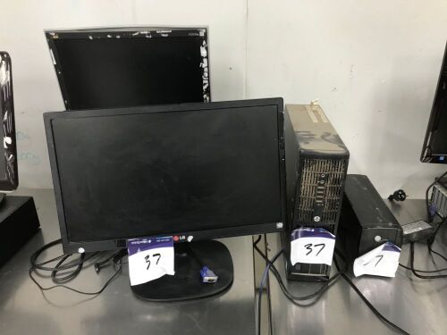 1 x Desktop Computer, Hewlett Packard Core i5 (No monitor), 2 x Monitors, 1 x View sonic, 1 x LG, 1 x Uninterruptable Power Supply, Cyber Power, approx 1VA