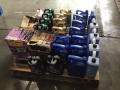 Bulk pallet of multiple 5L bottles of engine oils, and hand cleaner. Please refer to images of items. - 5