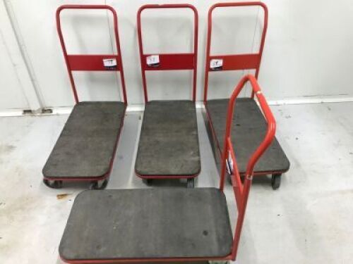 Quantity of 4 Mega Mate Junior Flat Bed Trolleys