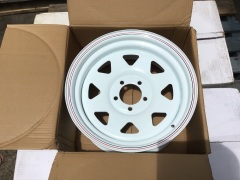 5 x Sunraysia dynamic rims 16x7 +16 6x114 White triangle. Please refer to images of items. - 2