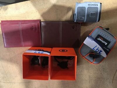 Tasco T2G Rangefinder (Out of box), no accessories. Also Score Card Holders & various Bushnell accessories