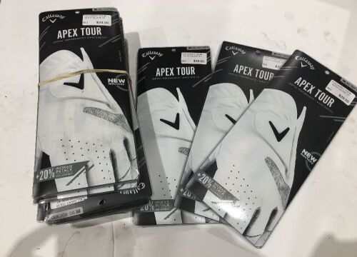 Quantity of 15 x Callaway Apex Tour Men's Right Golf Gloves, Medium-Large